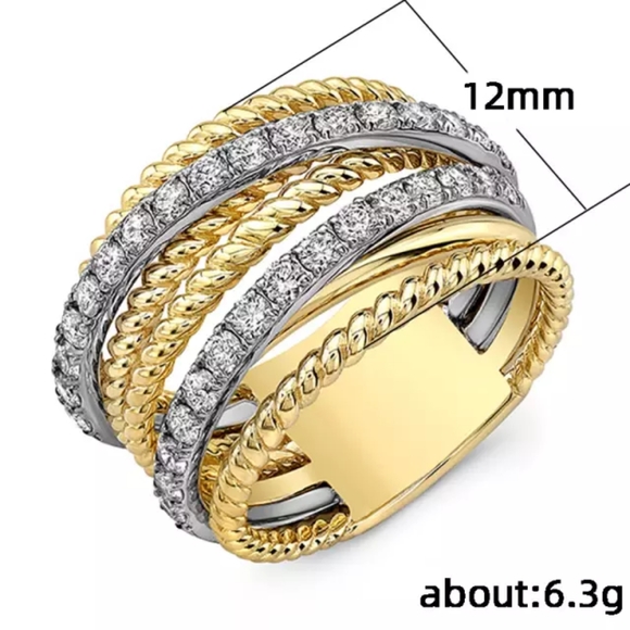 New Unisex Two Tone Stackable Diamond Ring - Picture 2 of 2